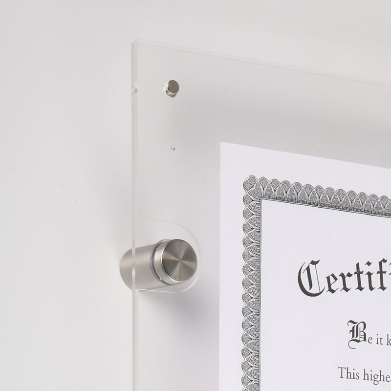 Wall Mount Clear Acrylic Floating Picture Frame with Brushed Silver Standoff Hardware