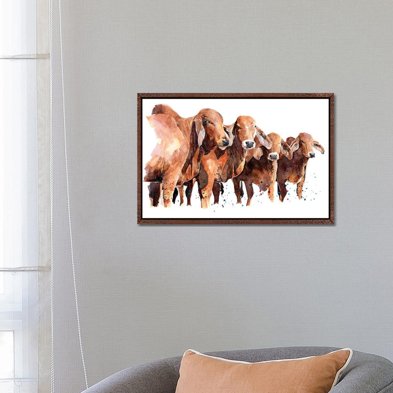 Texan Brahmans - Painting on Canvas, Classic Brown Wood Framed, 66.04 cm H x 45.72 cm W