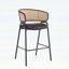 Tabouret de bar intérieur en métal rembourré, siège en similicuir avec dossier en rotin tissé, ensemble de 2