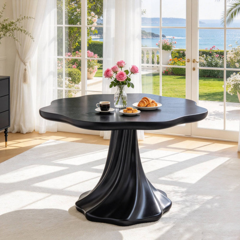 Table de salle à manger ronde moderne de 94 cm (37 po) avec plateau en forme de pétale, en fibre de verre, sur pied central, pour 2 à 4 personnes. Parfait pour un coin repas, une salle à manger, une cuisine ou un appartement.