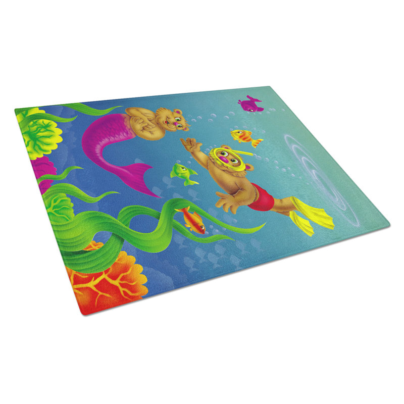 Planche à découper en verre trempé teddy ours sirène et plongeur
