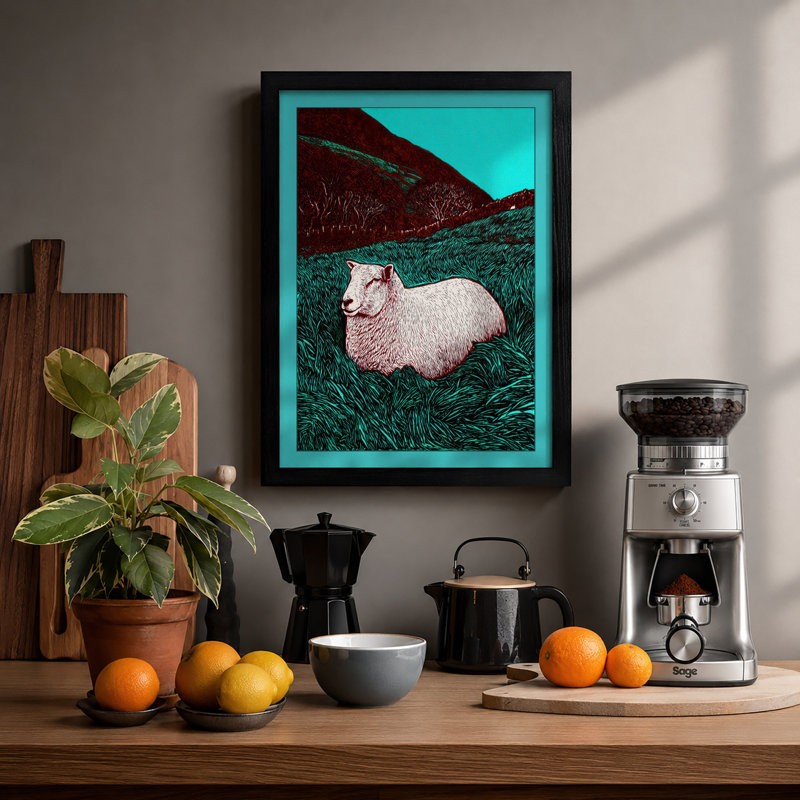 Sheep In Dreamland Modern - Print, A1 - 84.1 x 59.4 cm, Black