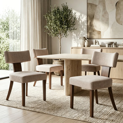 Ensemble de 2 chaises de salle à manger en chenille de style Mid-Century, chaise d'appoint de cuisine rembourrée moderne avec dossier courbé et pieds en bois massif