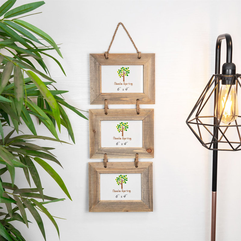 Nicola Spring - Rustic Wooden Hanging 3 Photo Frames - 6 x 4", Beige