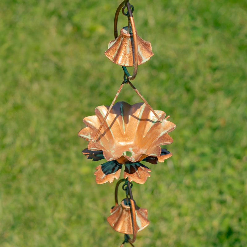 Chaîne de pluie 78,75 po en fer antique avec fleur de lotus en cuivre antique