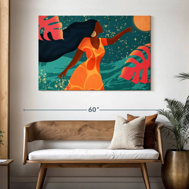Latina chassant le clair de lune, H 32 po x l 48 po