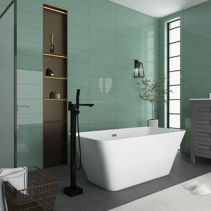 Bossicavelly 59'' x 30'' Freestanding Soaking Acrylic Bathtub | Wayfair