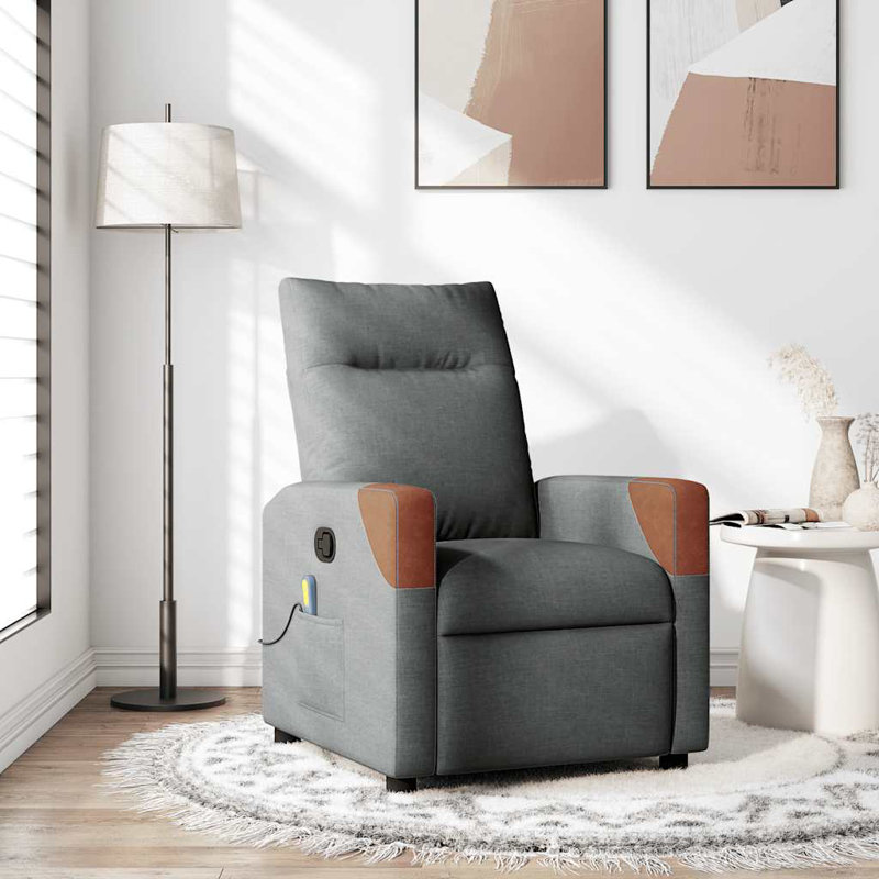  Fauteuil inclinable de massage en tissu gris foncé, Brun / gris foncé