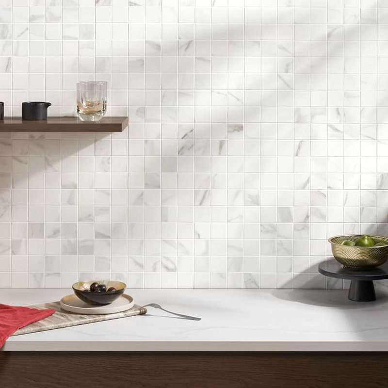 Minera 12x12 Matte Marble Look Mosaic Tile, Aurora Gold