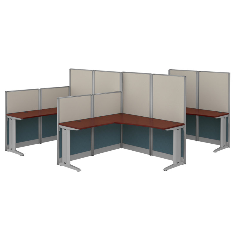 Poste de travail en L à 3 personnes Regency Instant Office, coloris Cerisier Hansen, Hansen Cherry