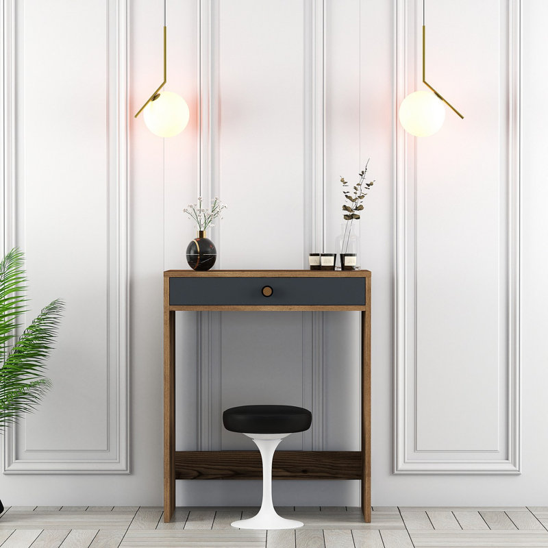 Table à maquillage moderne, noyer et anthracite, 27,6 po x 15,7 po x 33,4 po | 100% panneau de particules enduit de mélamine, épaisseur: 0,7 pouce | Design élégant et fonctionnel pour les espaces de beauté et de coiffeuse, parfait pour un usage domestique