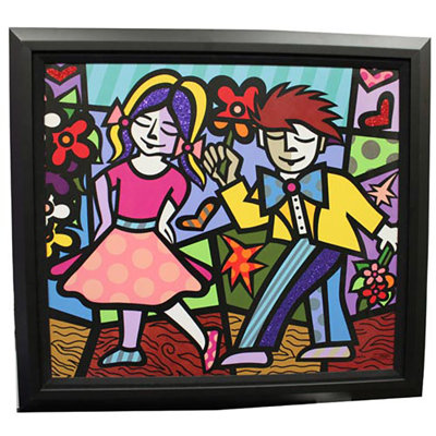 Girl Fisrt Flower, limited edition giclee on canvas by Jozza, 34x30 framed.