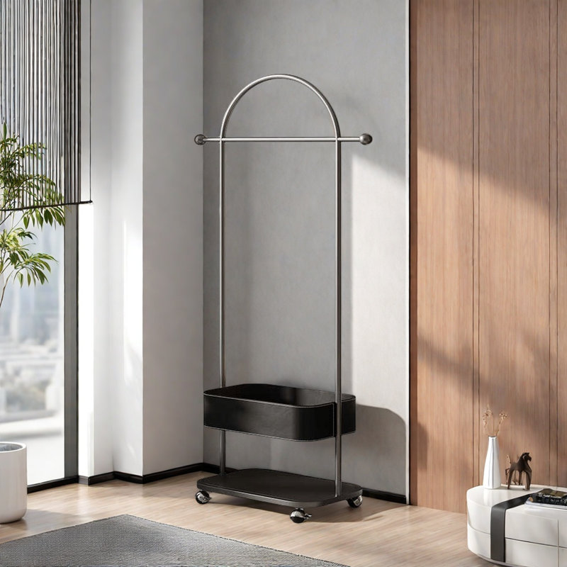 360° Wheeled Stainless Steel Coat Rack, Black