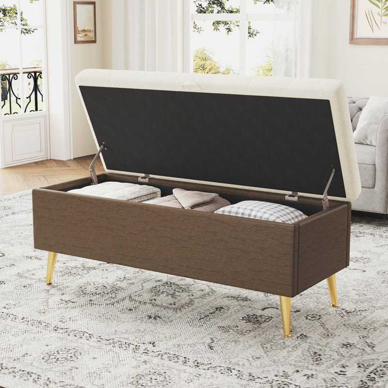 Repose-pieds moderne avec rangement et repose-pieds, Beige, Beige