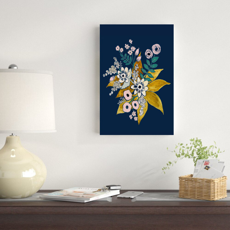 Fleurs bleues - peinture sur toile tendue, H 18 po x l 12 po