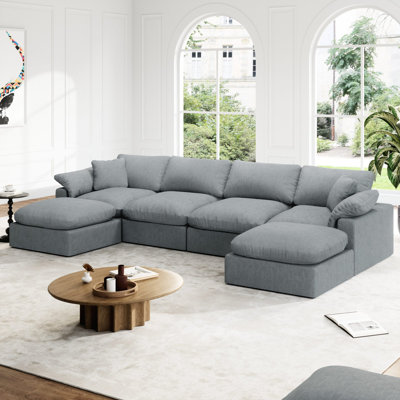 Upholstered Cloud Modular Sectional Sofa, Modern Comfy Couch Filled With Down, Convertible Deep Seat Couches For Living Room Apartment Lounge Bedroom