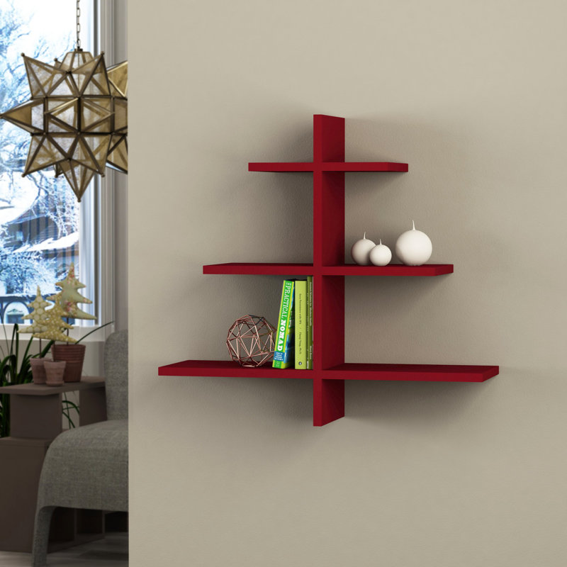 3 Piece Triangle Floating Shelf, Burgundy
