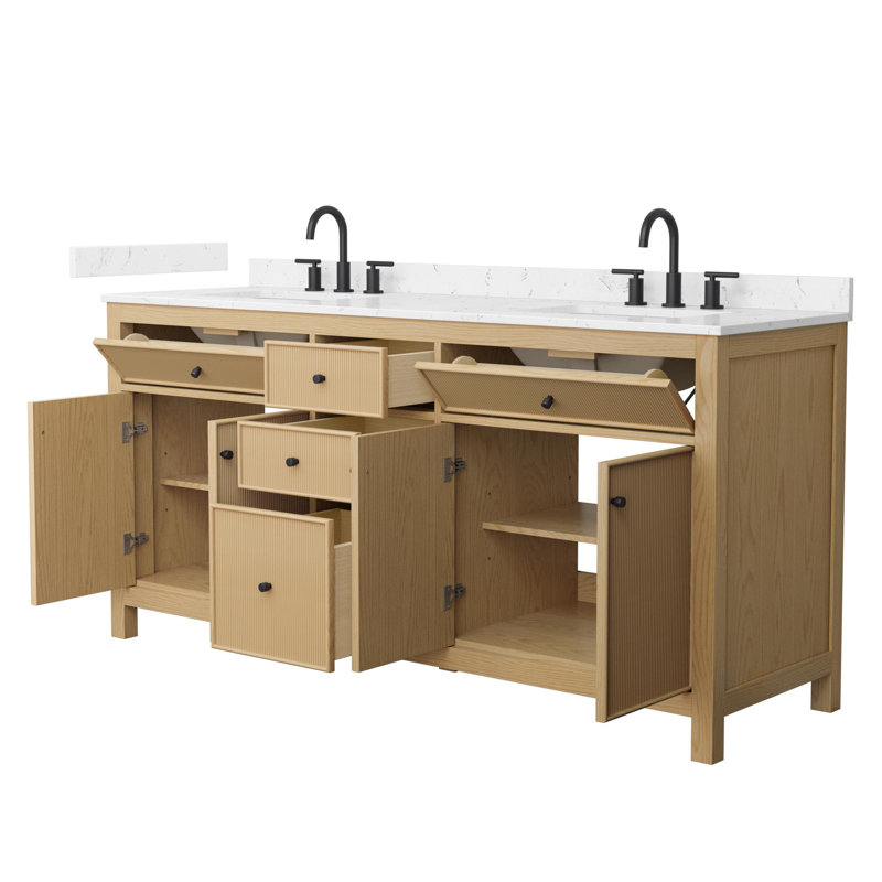 Pendry 72" Freestanding Double Bathroom Vanity with Cultured Marble Top, Matte Black