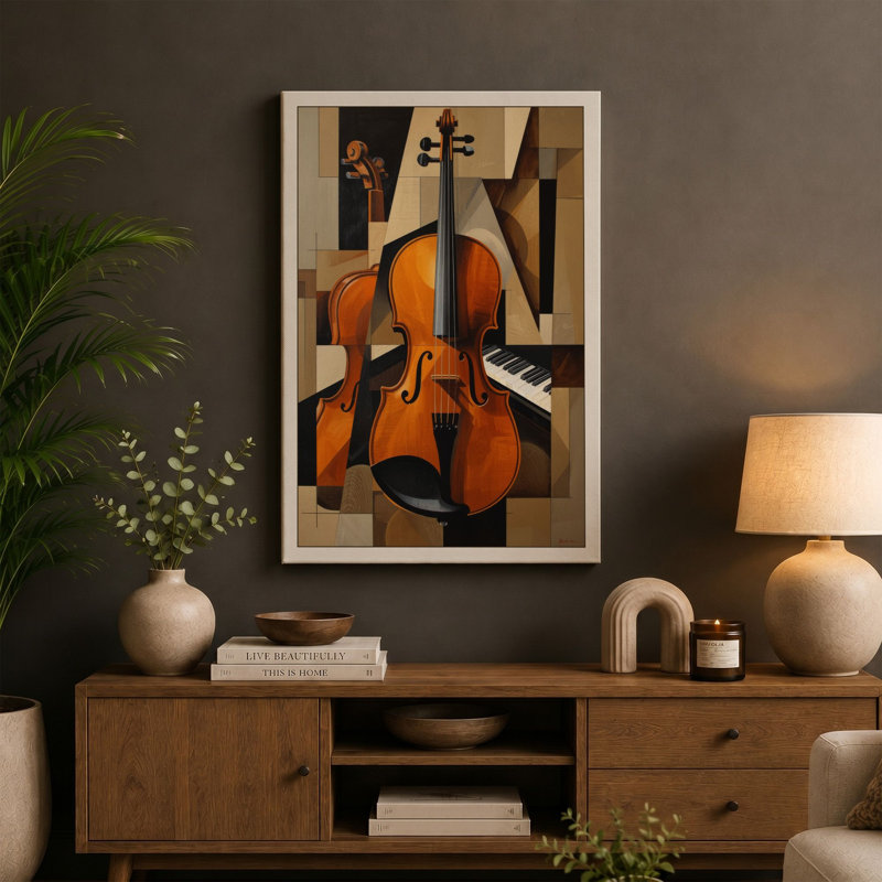 Cello in Composition Modern - Wrapped Canvas, 18x12 - 45.7 x 30.5 cm, Terracotta Border