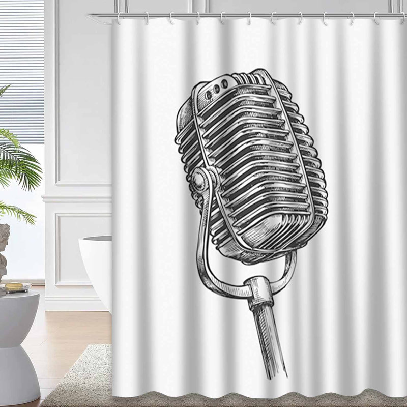 Rideau de douche rétro imperméable à l'eau avec musique et karaoké rétro avec 12 crochets, 72" L x 72" W