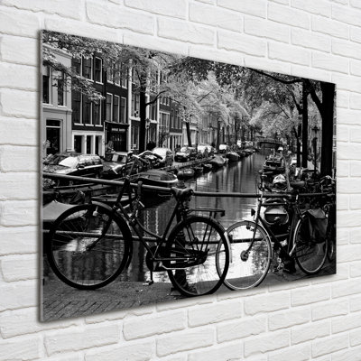 Glass Print Wall Art 100X70cm Image Printed On Glass Decorative Wall Picture Behind Toughened / Tempered Safety Real Glass For Kitchen & Living Room Theme:Bicycles Amsterdam