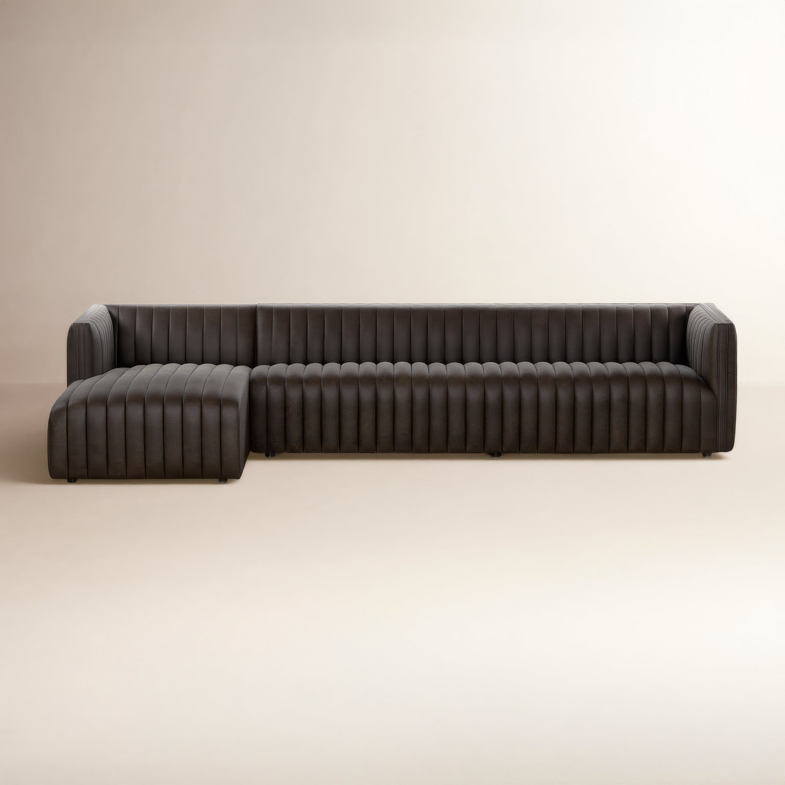 Brandt Upholstered Chaise L-Sectional, Deacon Wolf Genuine Leather, Left Hand Facing, 26.5" H x 126" W x 64" D