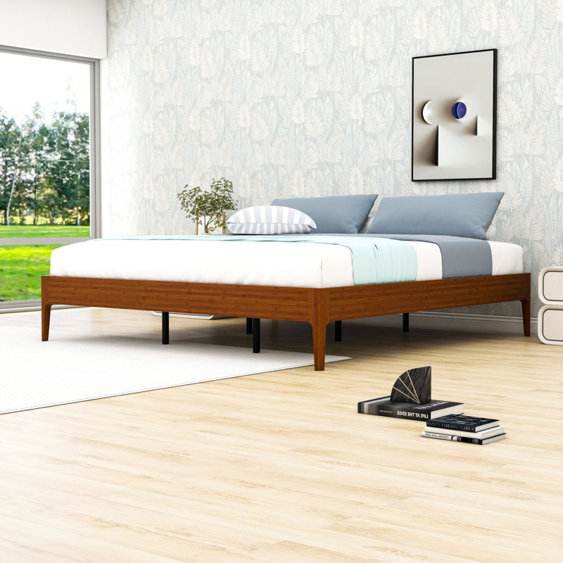 Base de lit plateforme en bois avec lattes, Brun, King