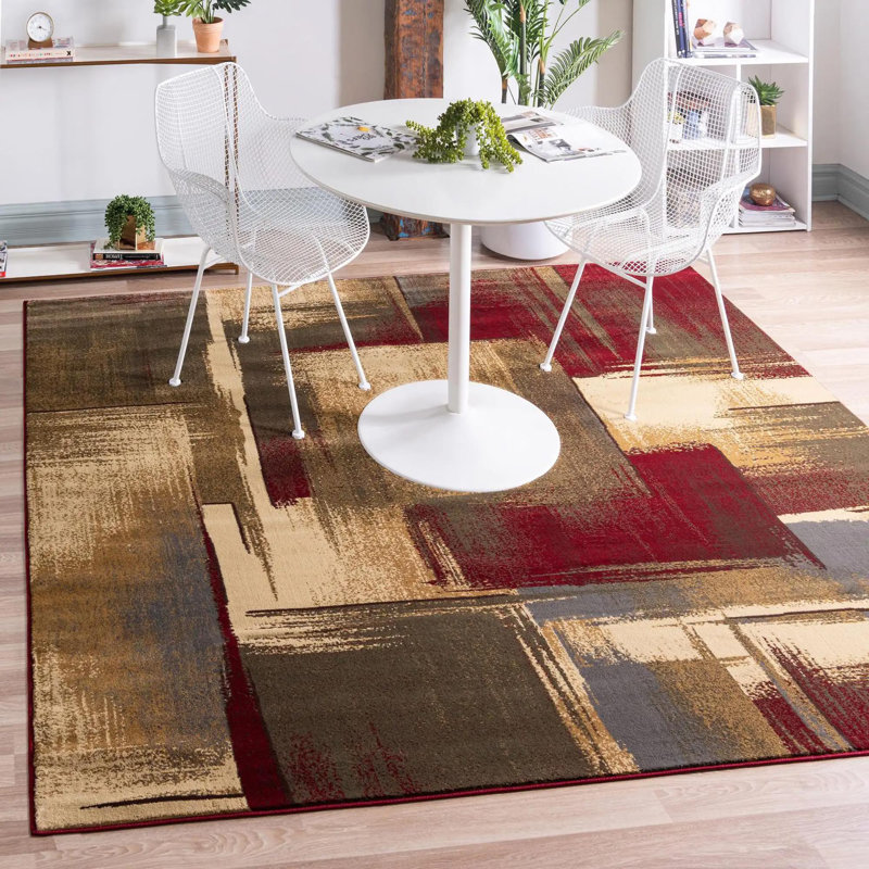 Tapis contemporain Trejo couleur vin carré, Carré 6 pi