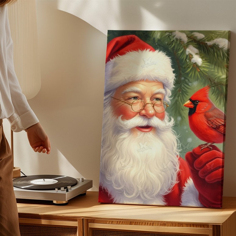 Canvas A Jolly Santa Claus With A Fluffy White Beard And Wall Art Round Glasses Wearing A Classic Red Suit With White Fur Creating Canvas Wall Art