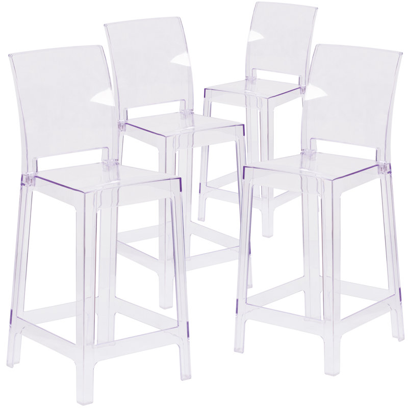Imca Counter Stool with Square Back in Transparent Crystal - Wedding Chairs, Counter Stool (24" Seat Height)