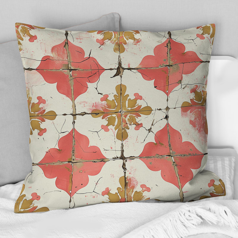 Carreau rustique rose et doré III - Coussin Farmhouse, Carrée, H 18 po x l 18 po