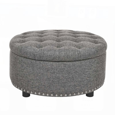 Tufted Storage Ottoman with Durable Linen Upholstery and Nailhead Trim, Perfect for Living Rooms and Bedrooms.