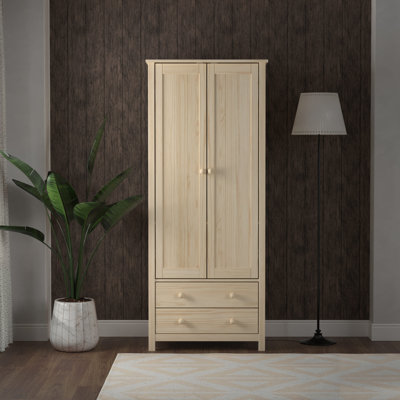 From the Tree Furniture Solid Wood Wardrobe – 2-Door Armoire with 2 Drawers, Unfinished Pine, 29.52″ W × 20.86″ D × 70.86″ H – Bedroom Closet Storage