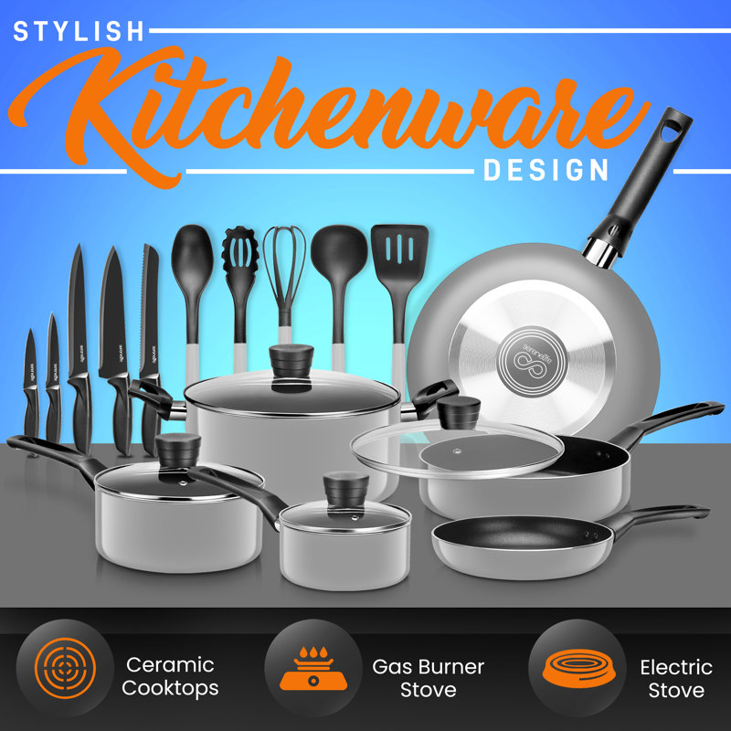 SereneLife 20 - Piece Non-Stick Aluminum Cookware Set