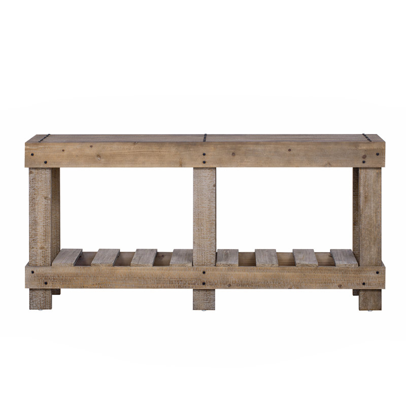 Console d'entrée 62,9 po - Bois de cèdre massif avec rivets en métal, plateau épais et tablette de rangement 62,9 po, Naturel