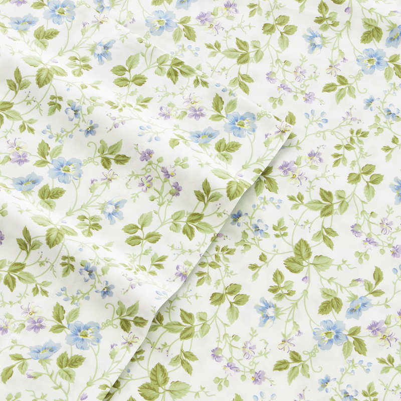 King Blue Floral Cotton Sateen Sheet Set