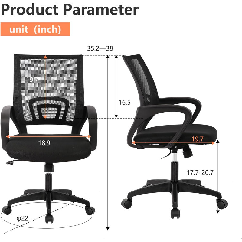 Chaise de bureau rembourrée Lakhua, Noir