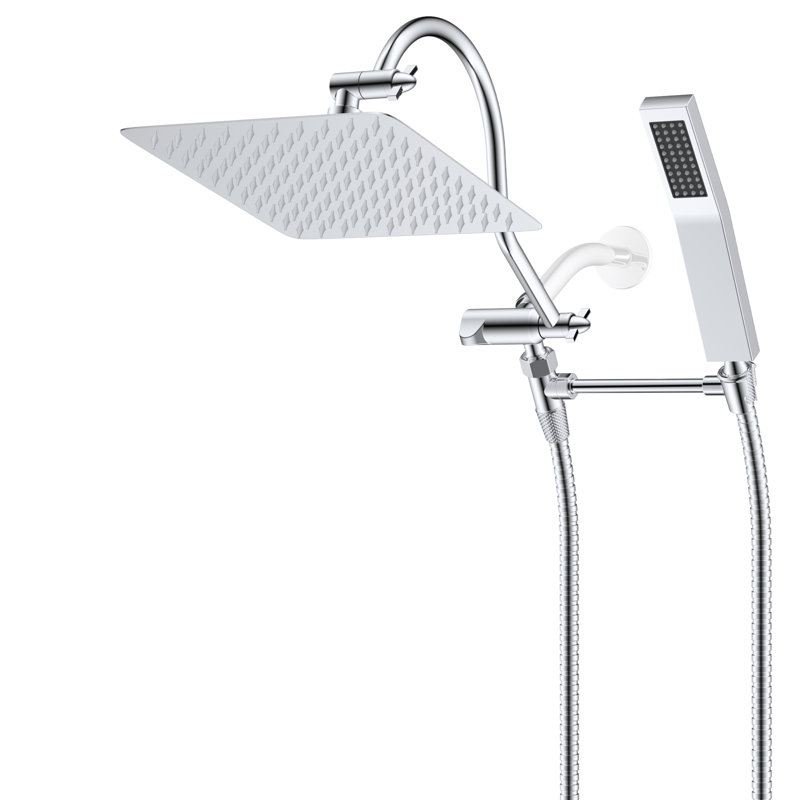 Chrome 10-Inch Dual Rainfall Shower Head with Handheld Wand