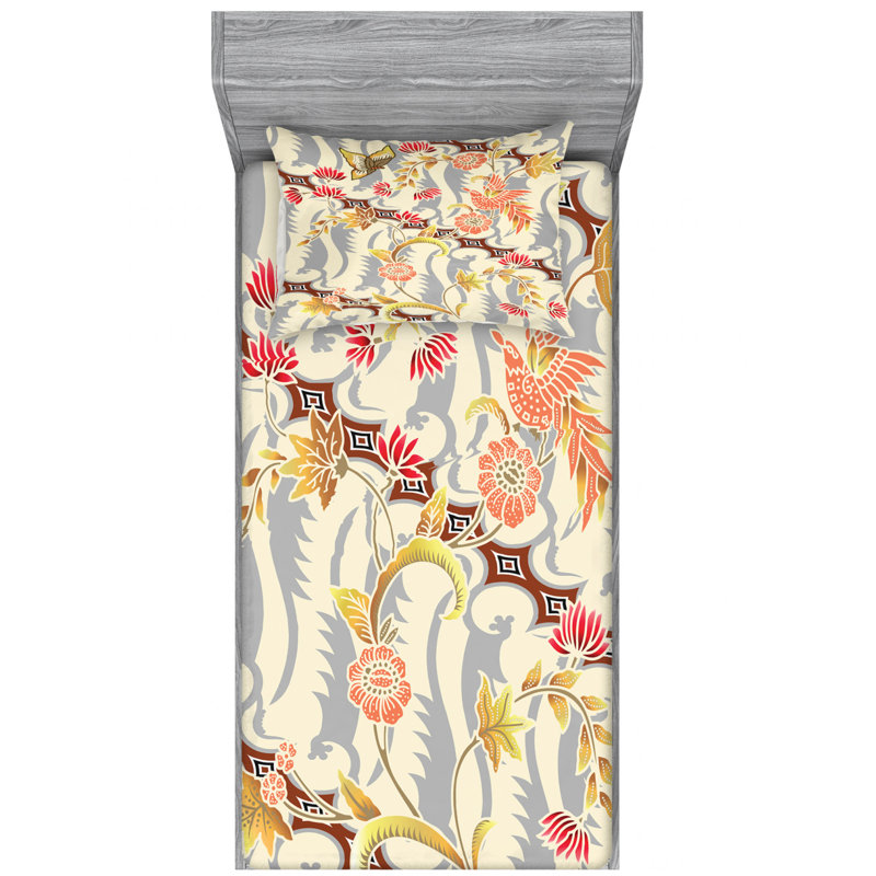 Microfiber Floral Sheet Set, Twin XL Sheet Set + Fitted Sheet + 1 Pillowcase