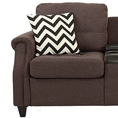 Roah Modern 2 Piece Sofa Loveseat Set, 4 Pillows, USB Ports, Dark Brown
