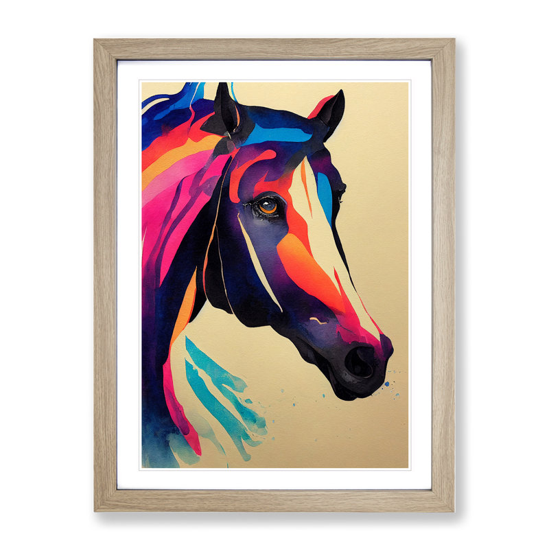 Horse Watercolour No.4 Abstract - Single Picture Frame Painting, 46cm H x 34cm W x 2cm D, Oak
