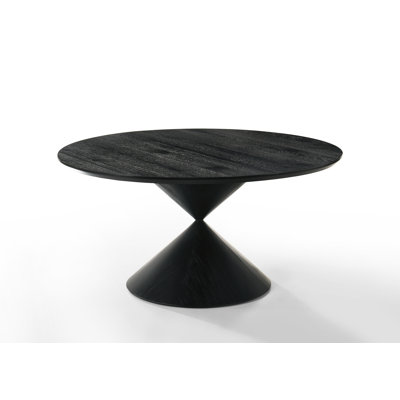 Taya 59" Round Ebony Black Pedestal Dining Table With Hourglass Base