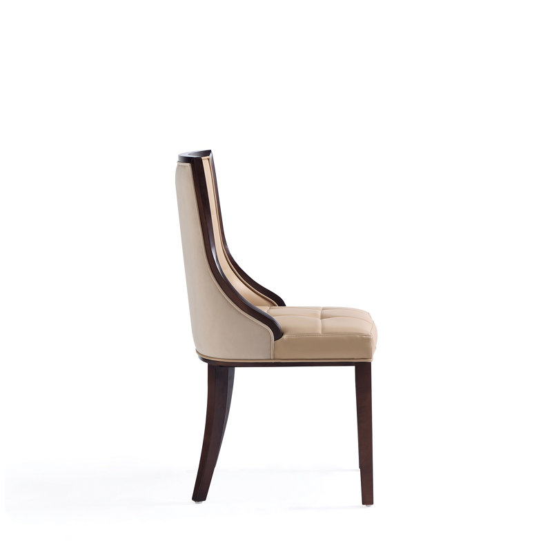Tan Faux Leather Upholstered Side Chair with Solid Wood Legs