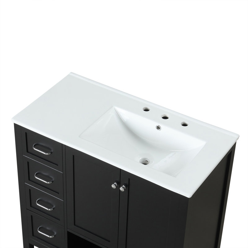 Meuble-lavabo 36 po avec comptoir d'évier, meuble-lavabo avec deux portes et deux tiroirs, bois massif, tablette ouverte