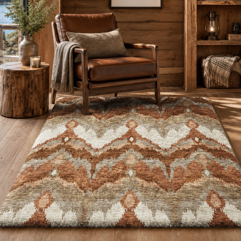 Tapis Dream Shag ADS743 Ikat lavable à la machine de qualité supérieure, Paprika, 3' x 5'