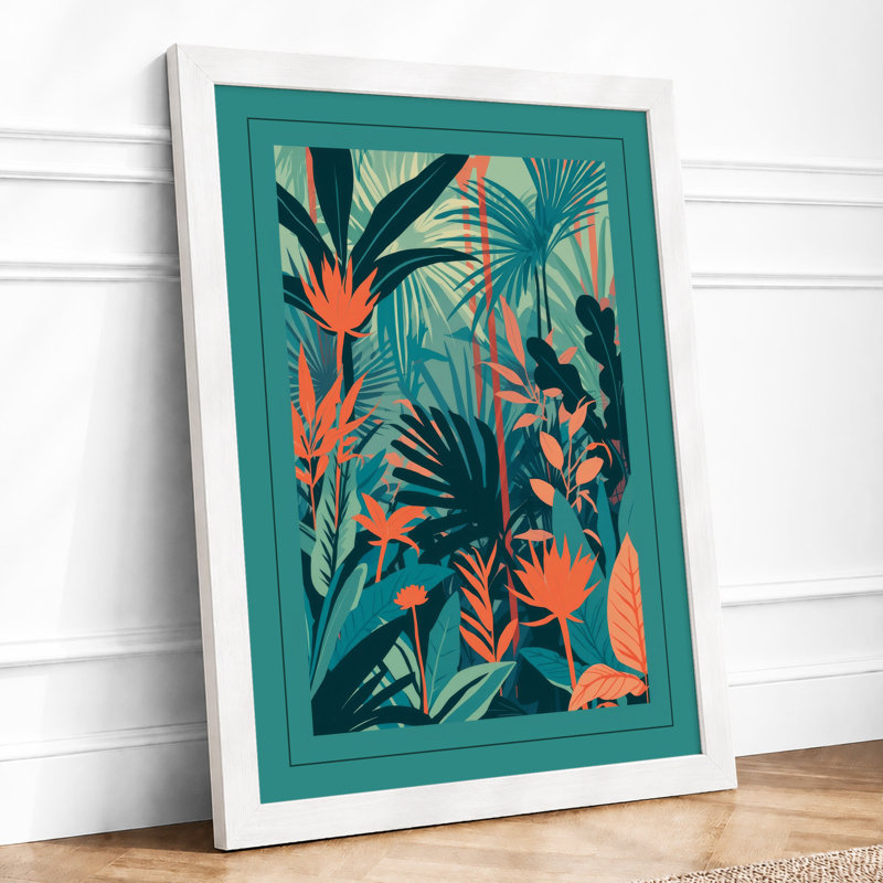 Tropical Garden Pattern Botanical - Framed Print, A3 - 42.0 x 29.7 cm, White