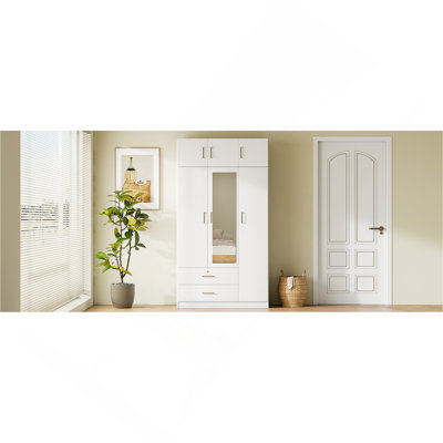 3-Door Mirror Wardrobe With 2 Drawers And Top Cabinet by Latitude Run