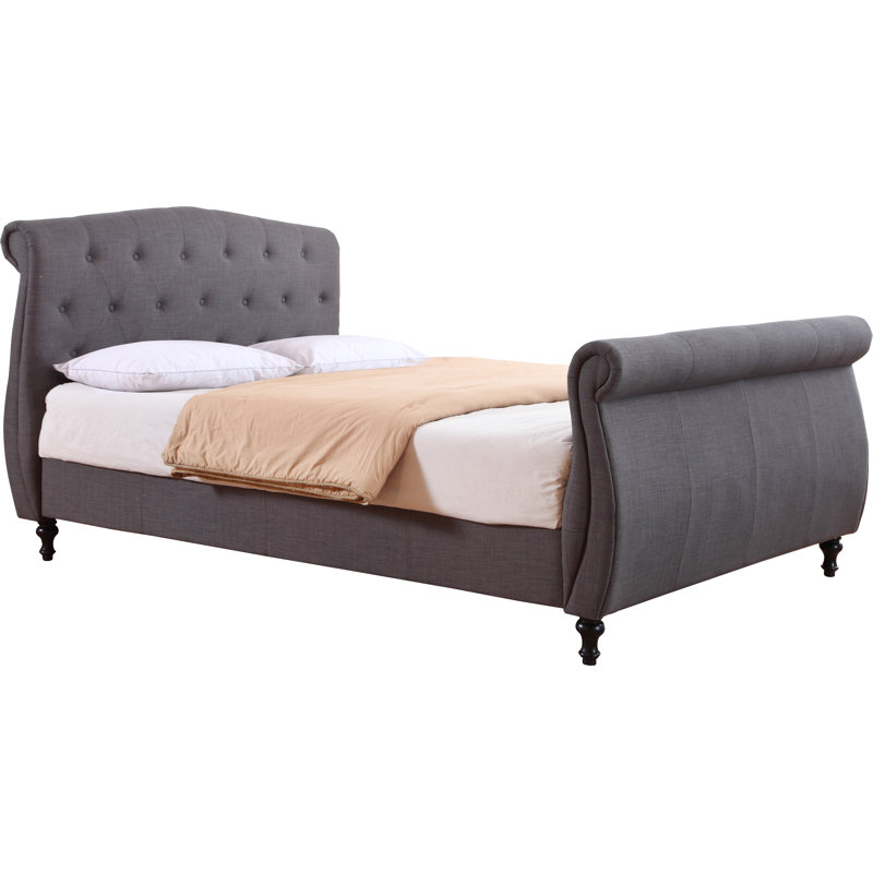 Merle Upholstered Linen Sleigh Bed, Double (4'6)