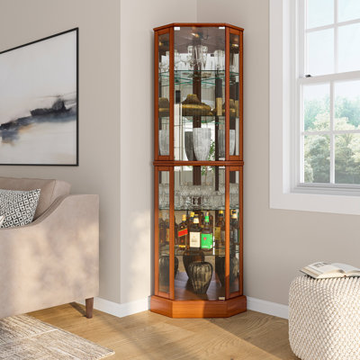 Schmidt Wood/Glass Lighted Corner Curio Cabinet 72" H by Andover Mills