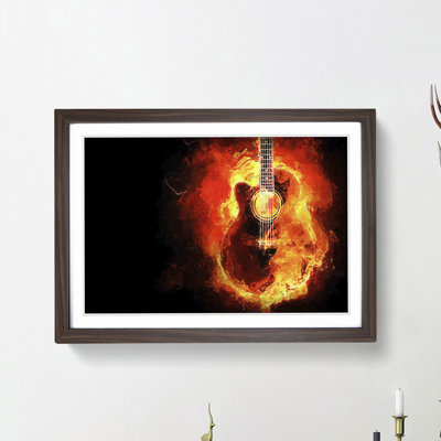 Acoustic Guitar In Flames - Single Picture Frame Print